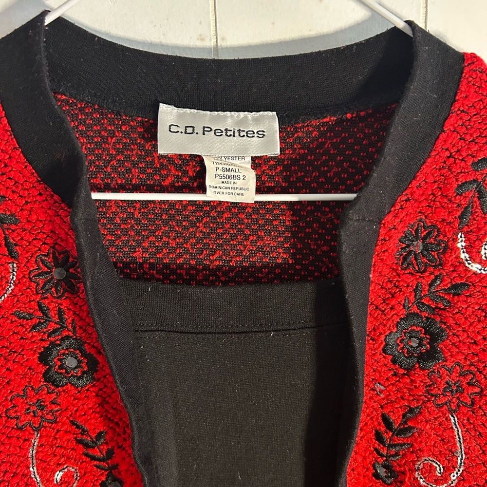 C.D. Petites Red and Black Embroidered Jacket